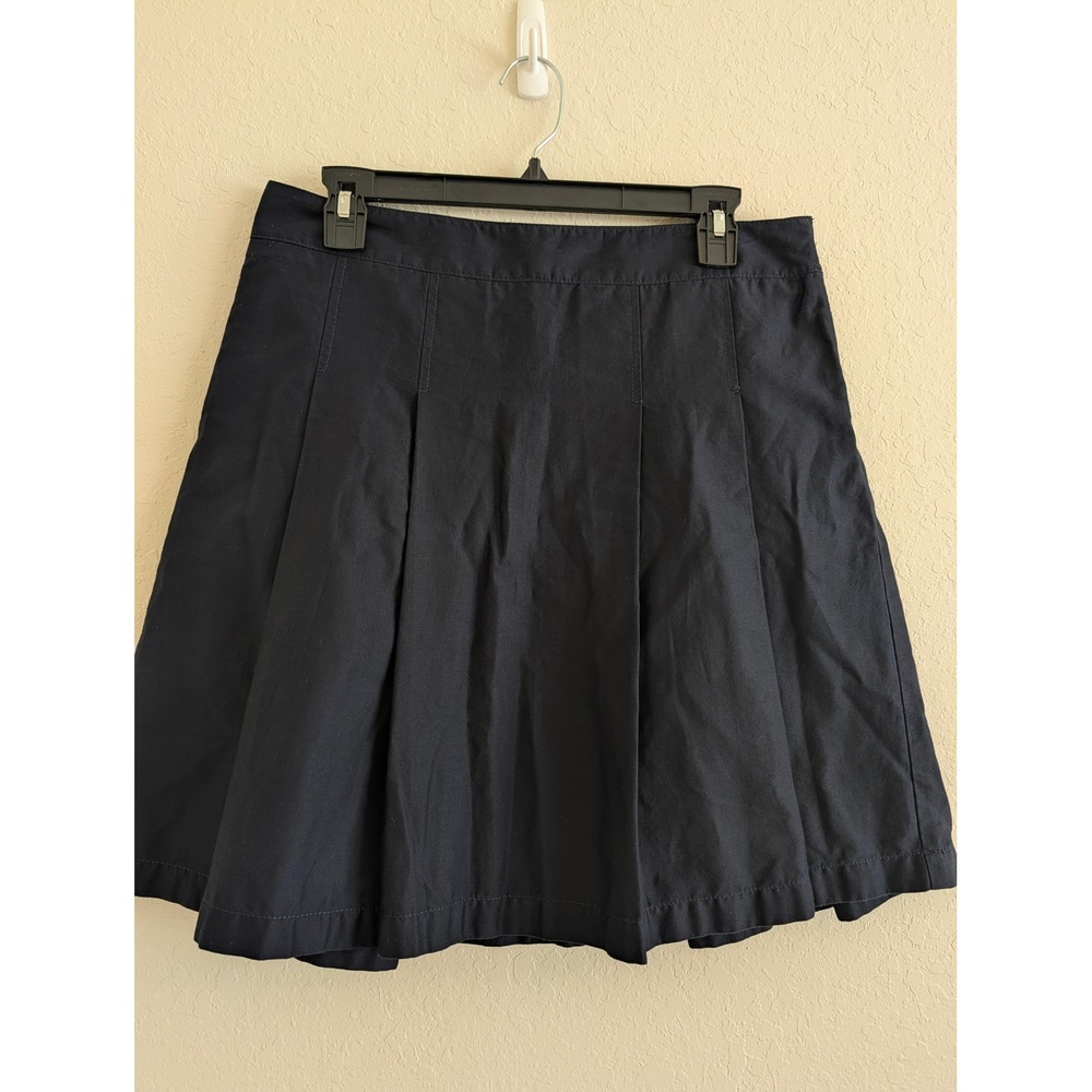Ann Taylor Navy Blue Pleated Cotton Mini Skirt Size 8 A-Line Side Zip